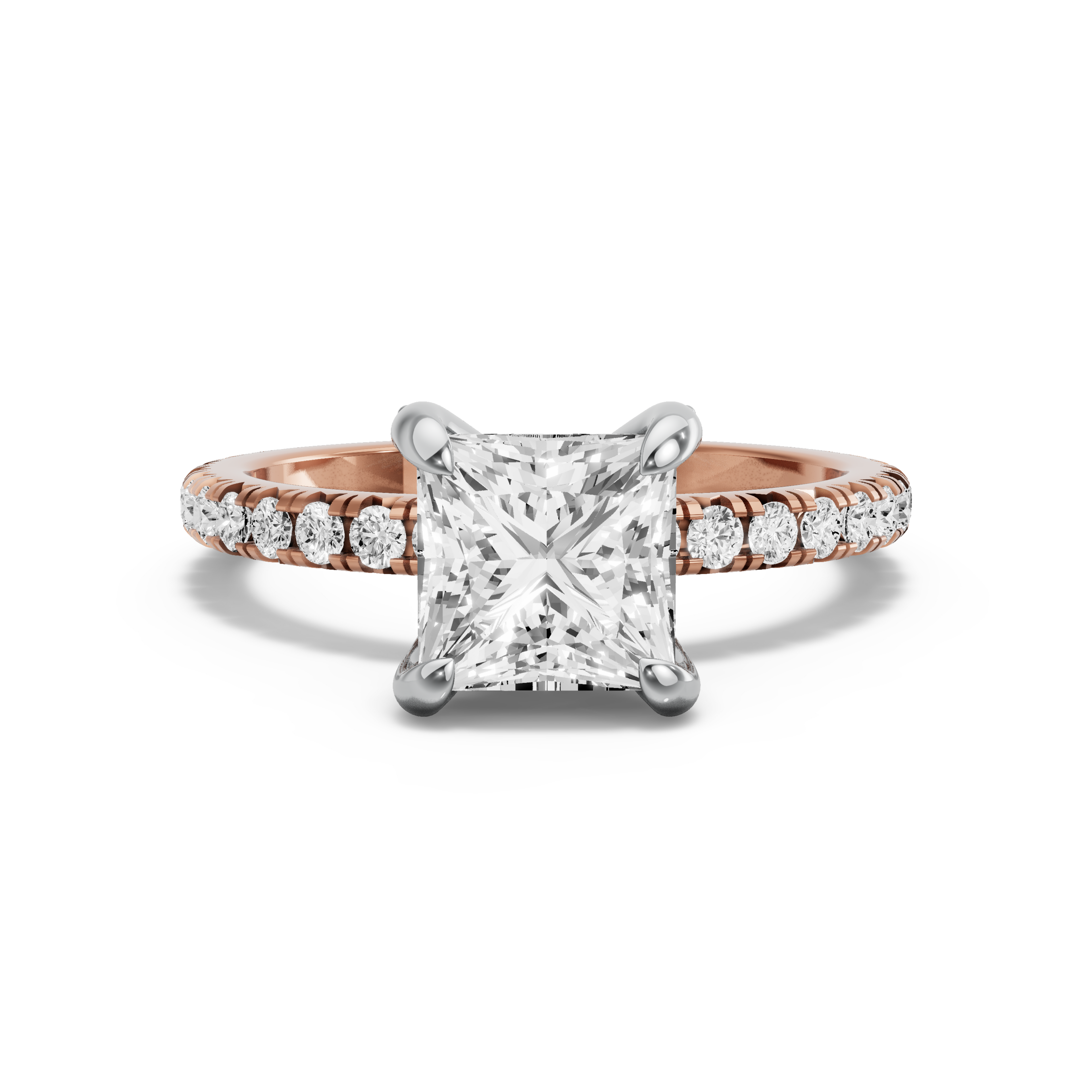 Image for Princess Diamond Tulip Ring with French Pave band in 10K Two Tone Yellow Gold