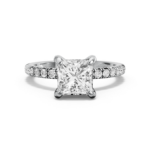Image for Princess Diamond Tulip Ring with French Pave band in 18K Two Tone Rose Gold