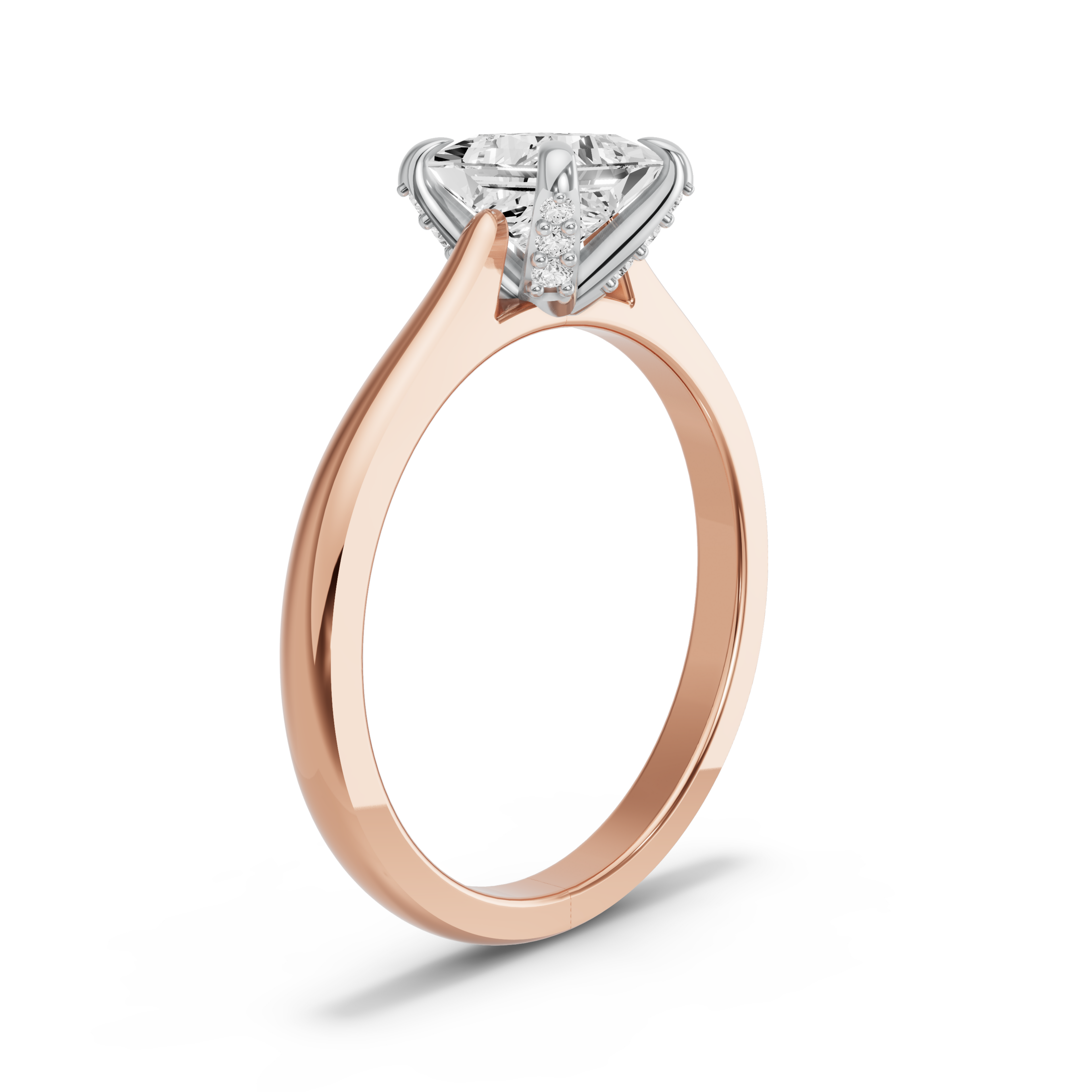 Image for Princess Diamond Tulip Ring with Knife Edge Cathedral band in 18K Two Tone Rose Gold