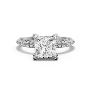 Image for Princess Diamond Tulip Ring with Knife Edge Pave band in 18K Two Tone Rose Gold