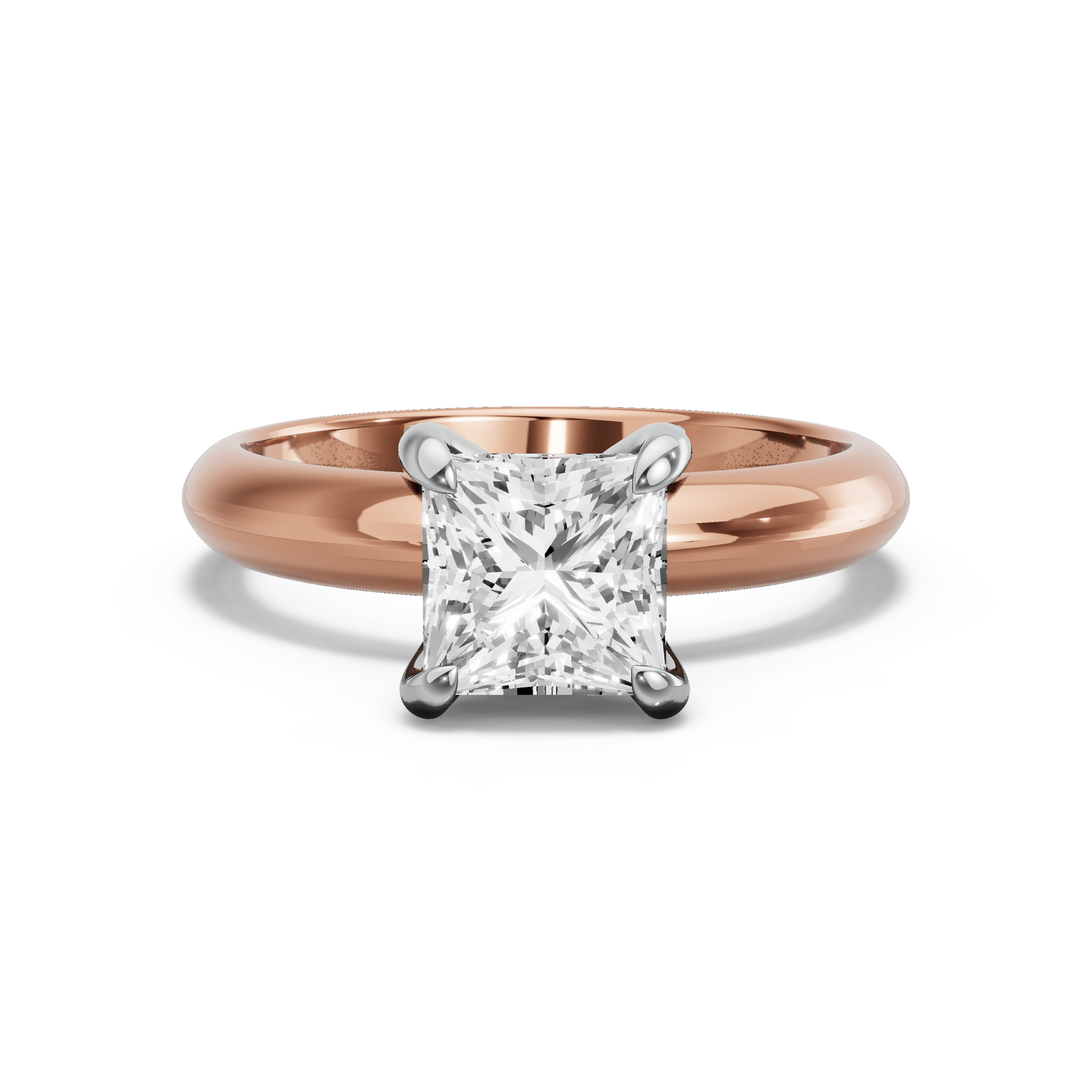 Image for Princess Diamond Tulip Ring with Knife Edge Solitaire band in 10K Two Tone Yellow Gold