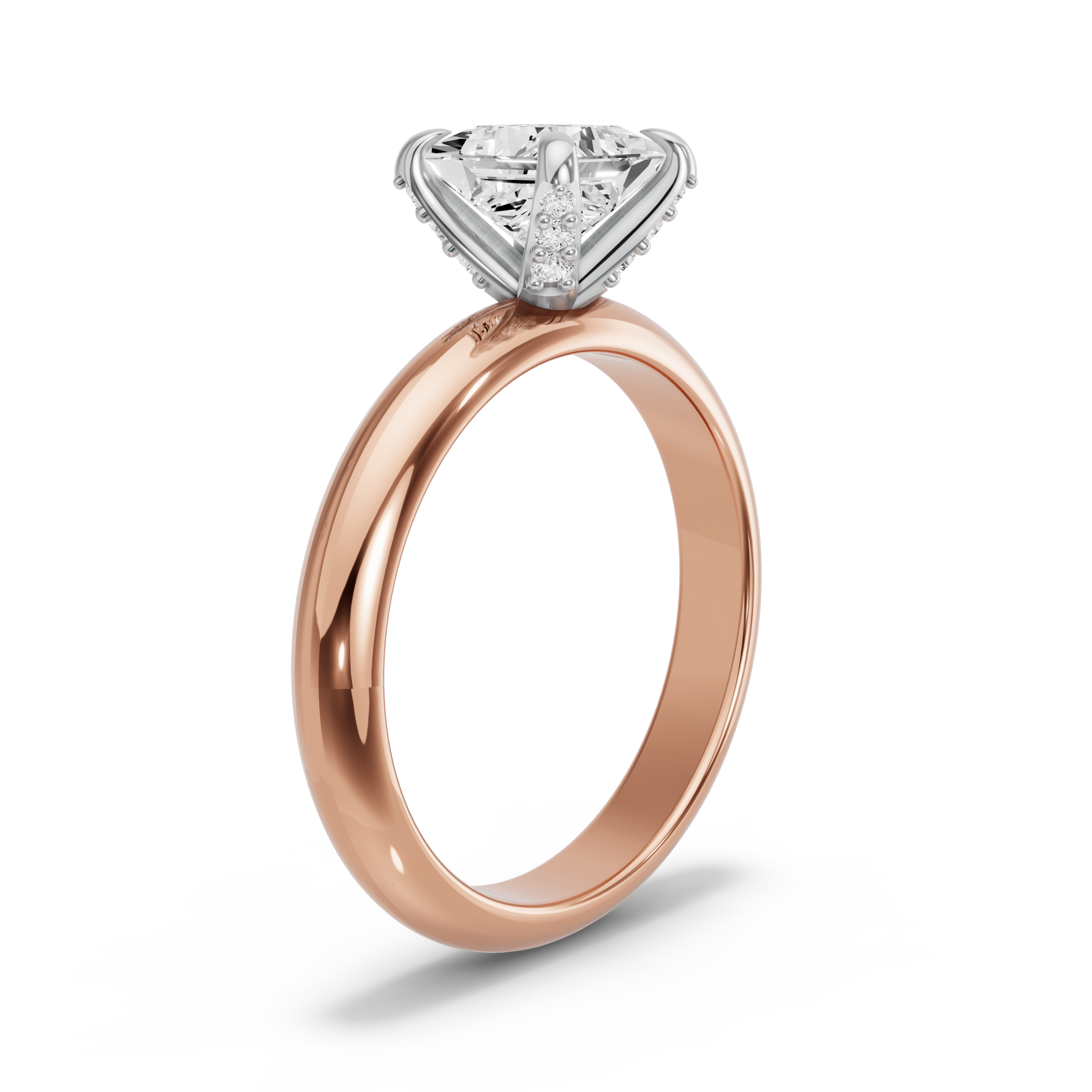Image for Princess Diamond Tulip Ring with Knife Edge Solitaire band in 14K Two Tone Yellow Gold