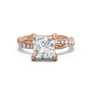 Image for Princess Diamond Tulip Ring with Rope Pave band in 14K Yellow Gold