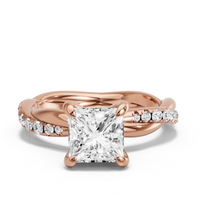 Image for Princess Diamond Tulip Ring with Rope Pave band