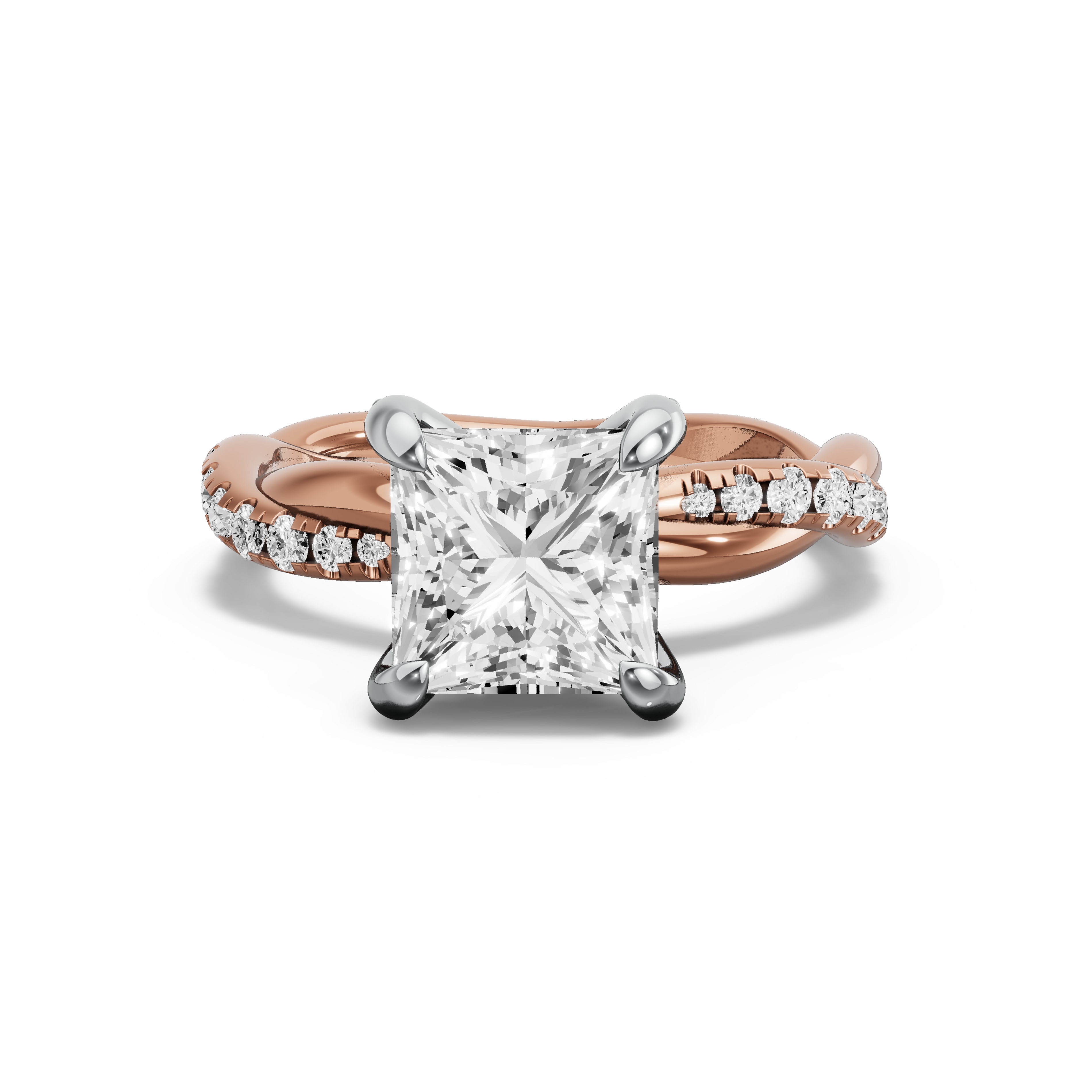 Image for Princess Diamond Tulip Ring with Rope Pave band in 18K Two Tone Yellow Gold