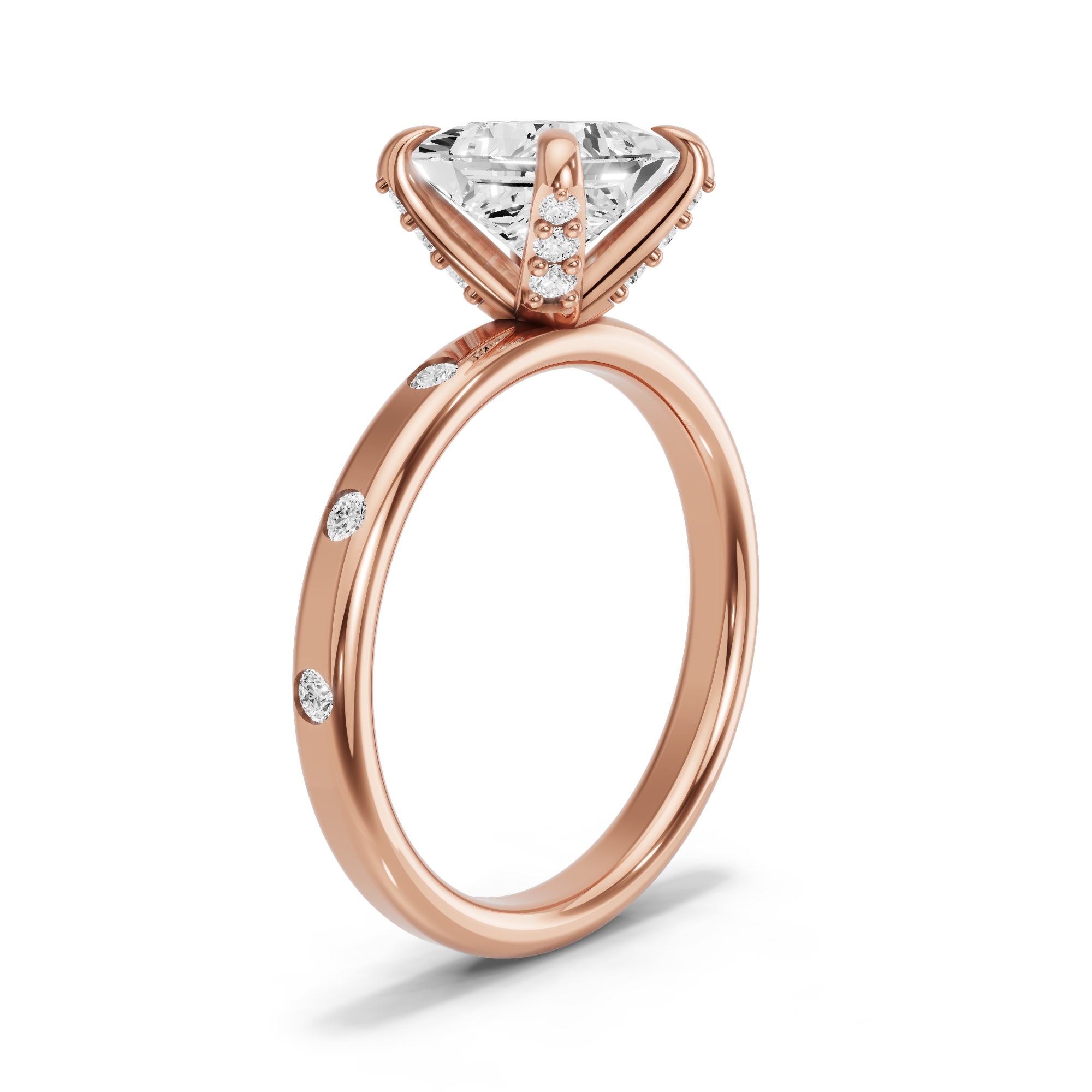 Image for Princess Diamond Tulip Ring with Sleek Accent band in 14K Yellow Gold