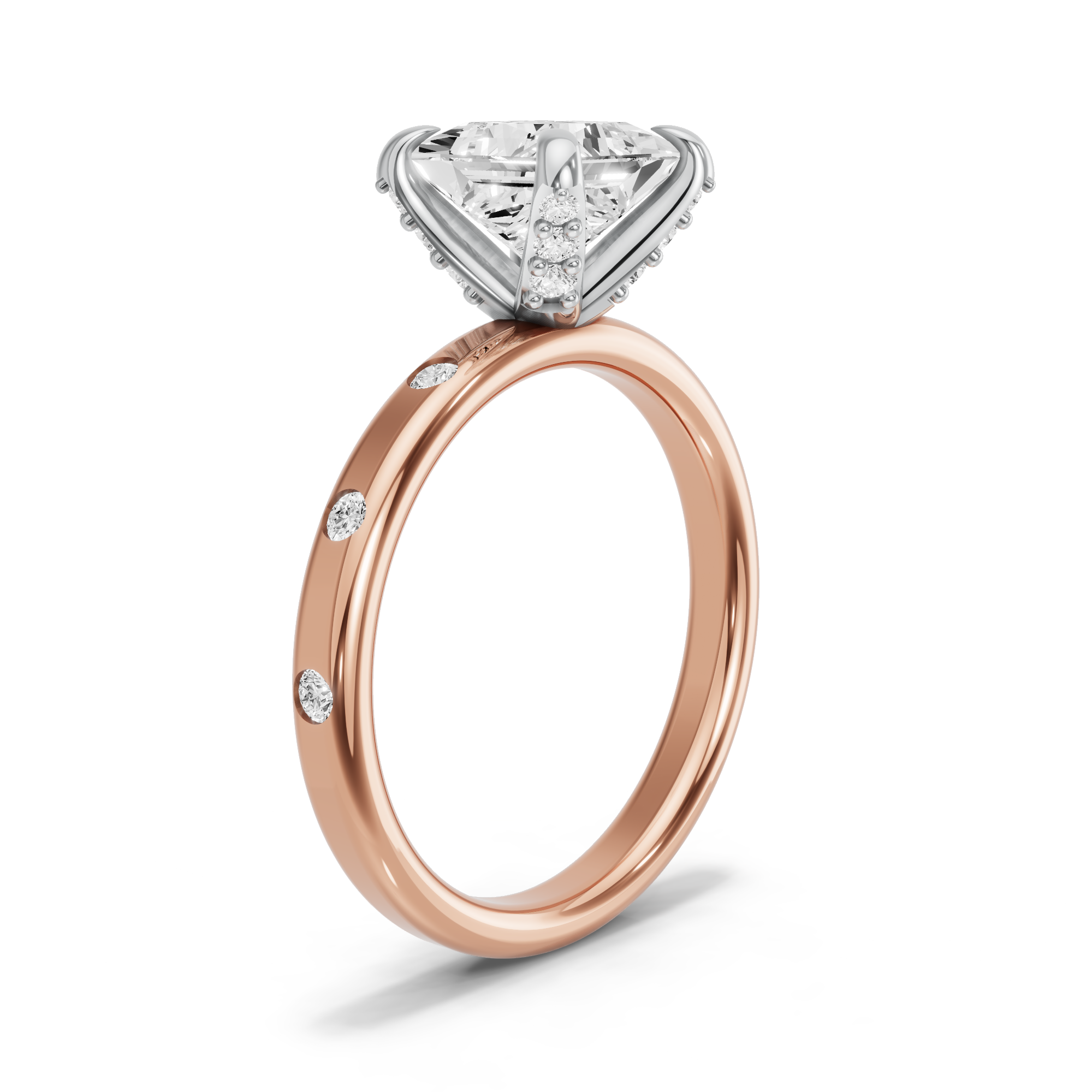 Image for Princess Diamond Tulip Ring with Sleek Accent band in 10K Two Tone Yellow Gold