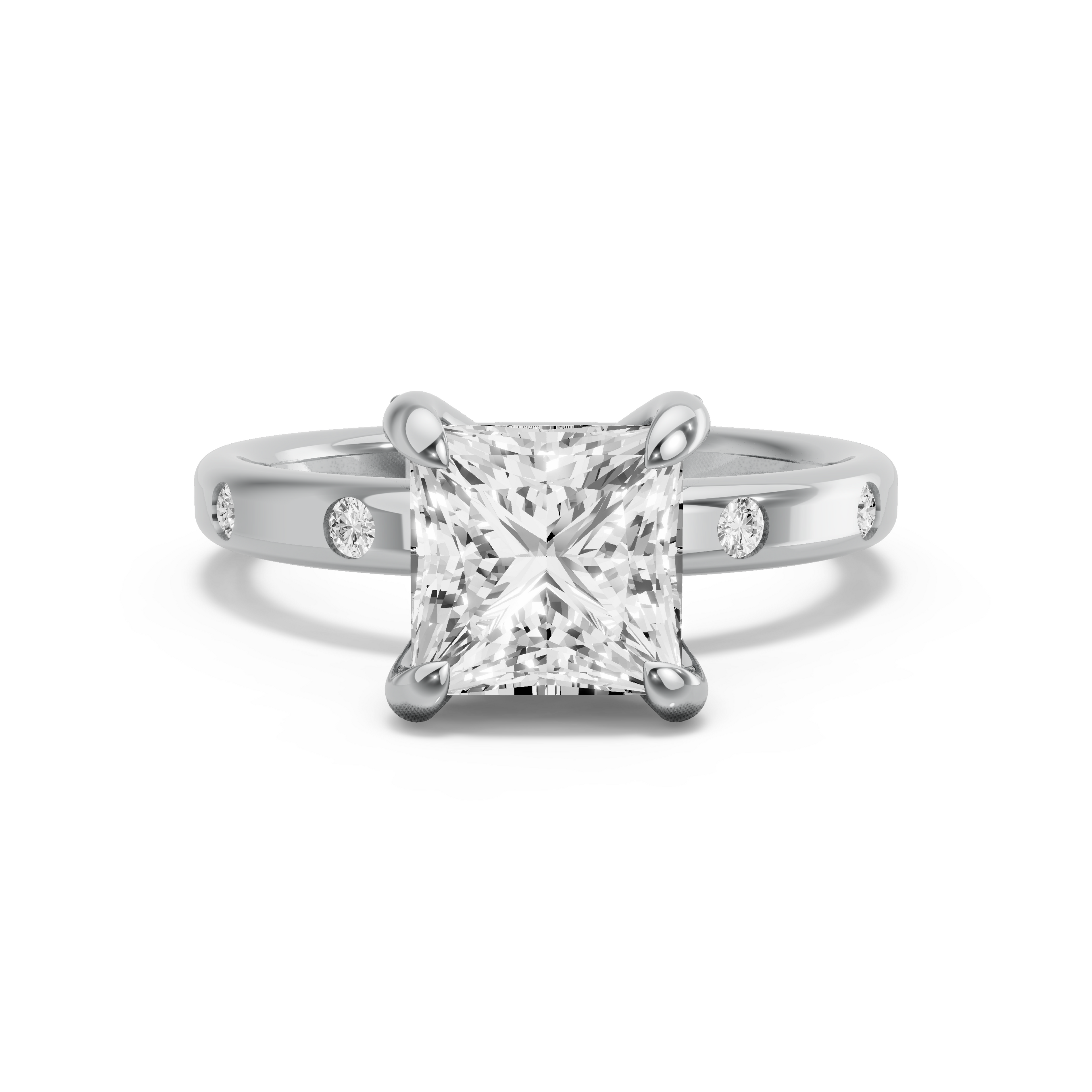 Image for Princess Diamond Tulip Ring with Sleek Accent band in 14K Two Tone Rose Gold