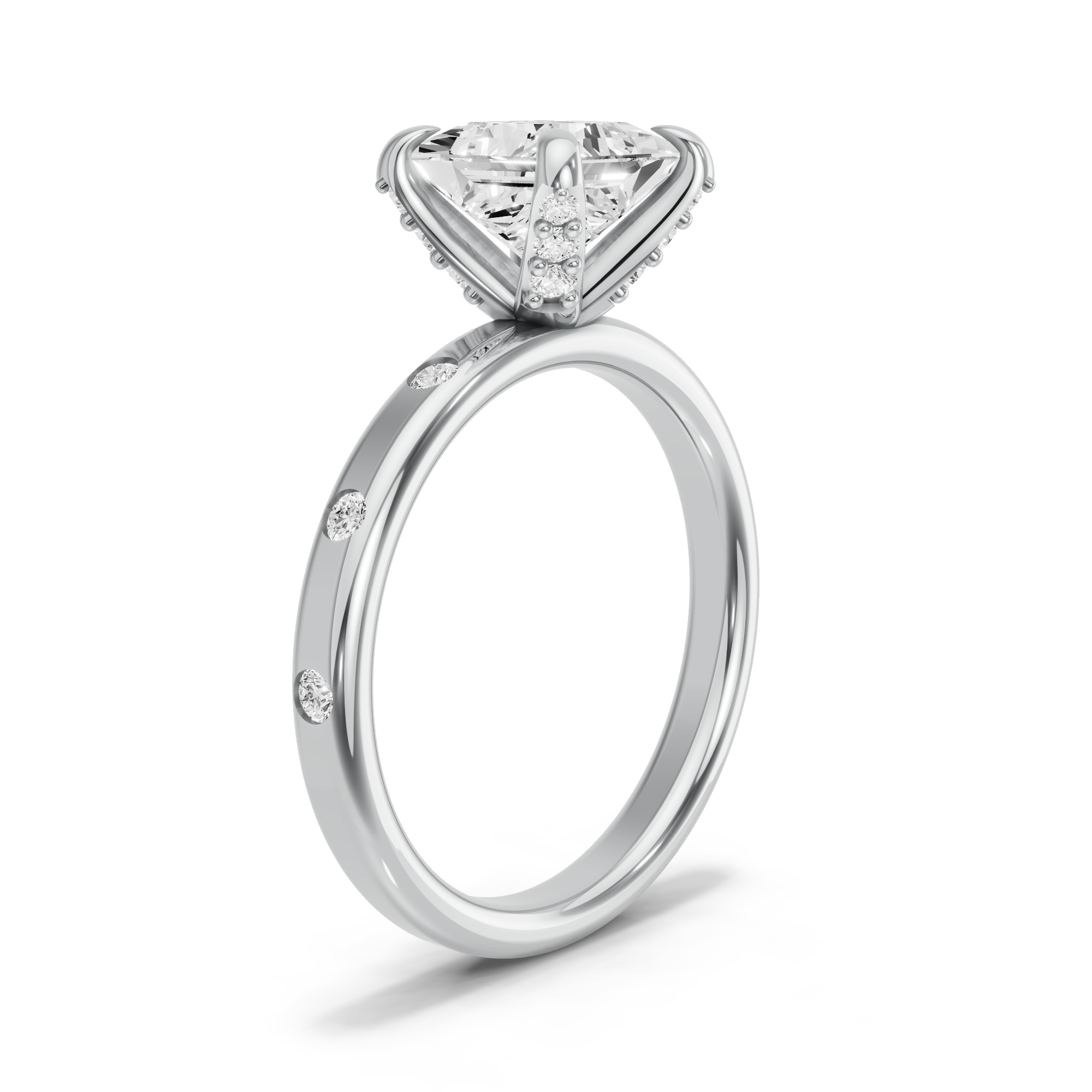 Image for Princess Diamond Tulip Ring with Rope Pave band in 950 Platinum