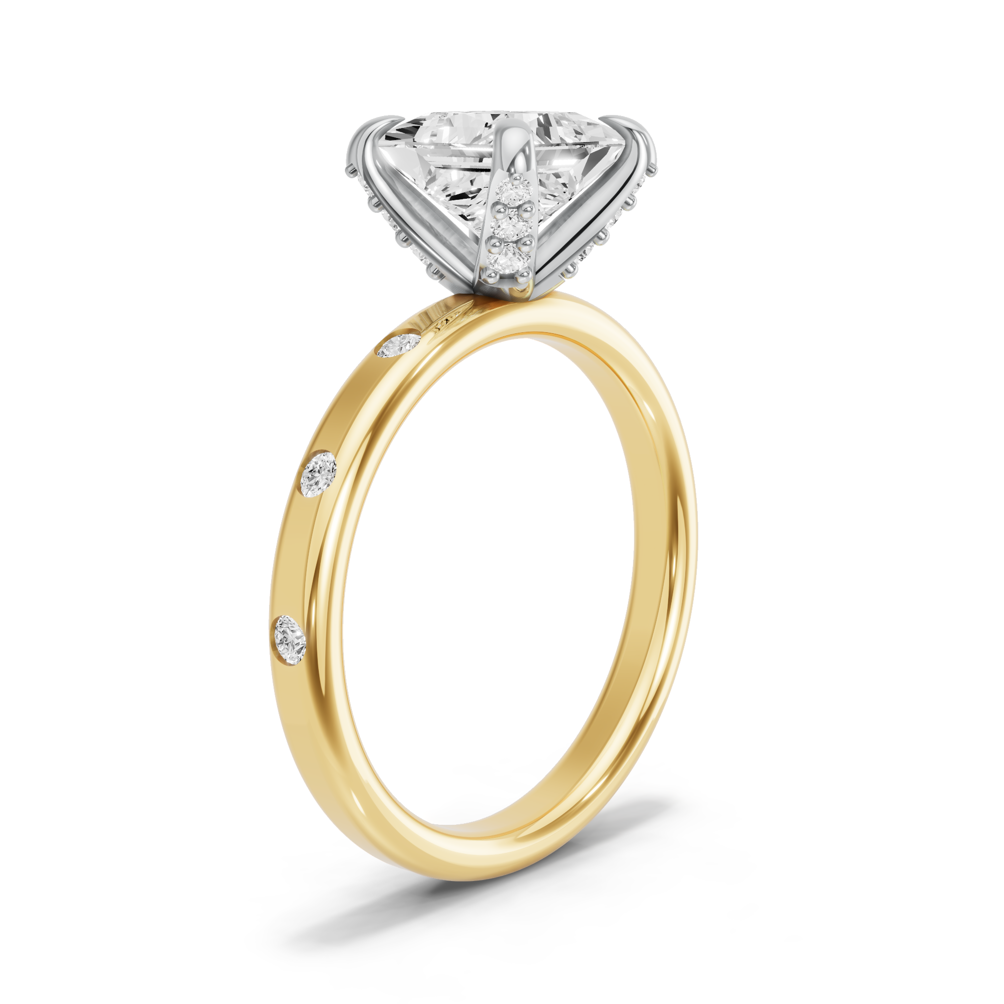 Image for Princess Diamond Tulip Ring with Sleek Accent band in 14K Rose Gold