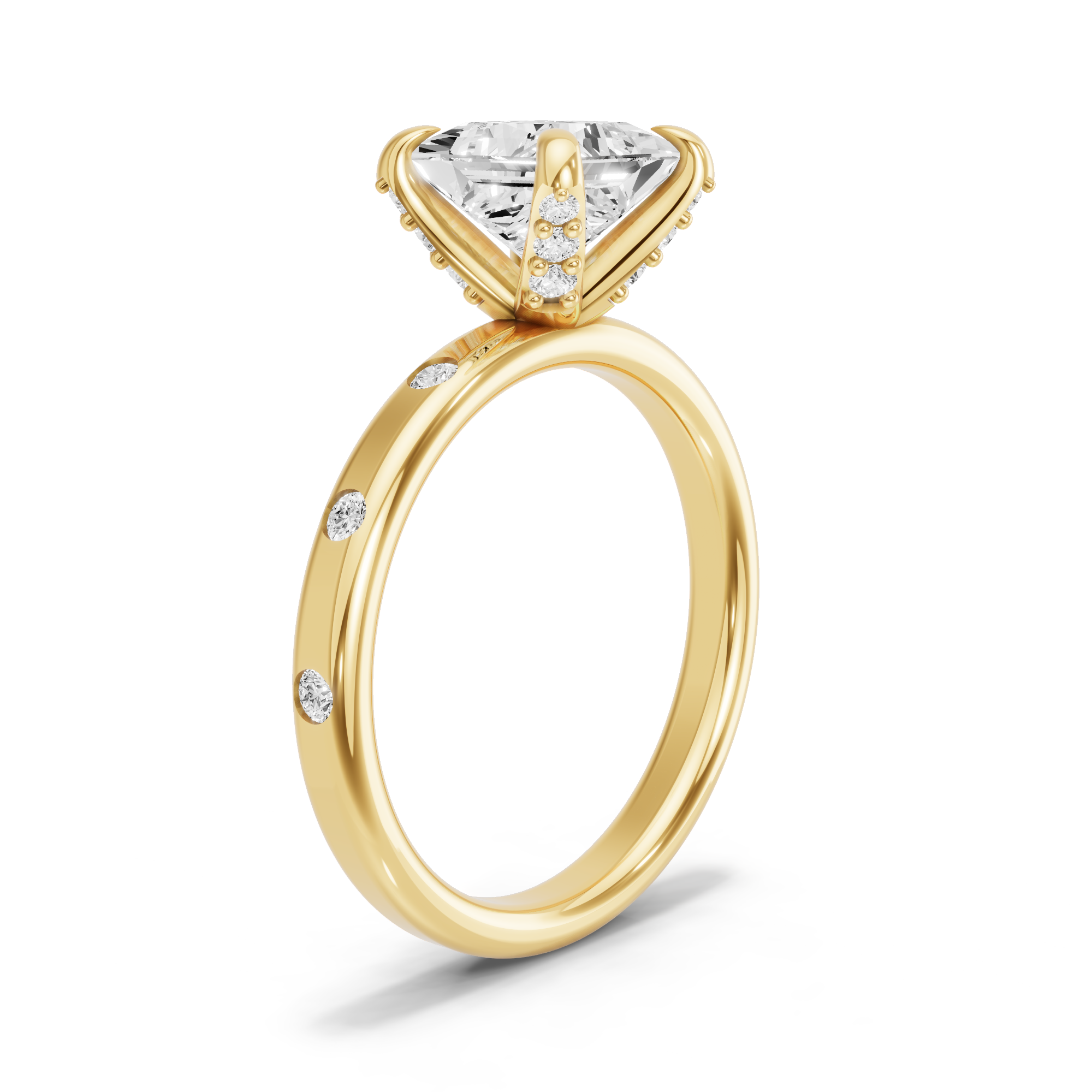 Image for Princess Diamond Tulip Ring with Sleek Accent band in 14K White Gold