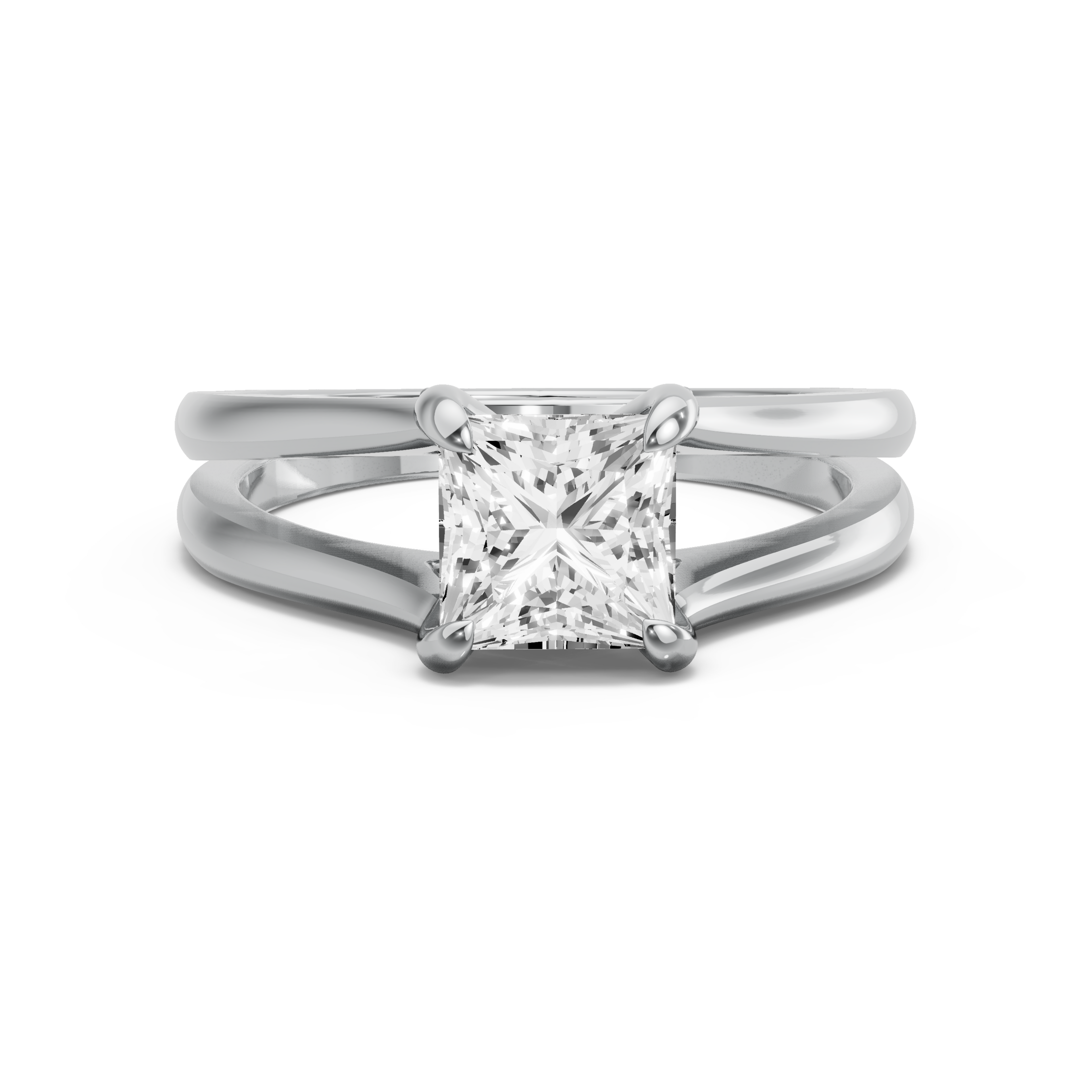 Image for Princess Diamond Tulip Ring with Split Ring Solitaire band in 18K Two Tone Rose Gold