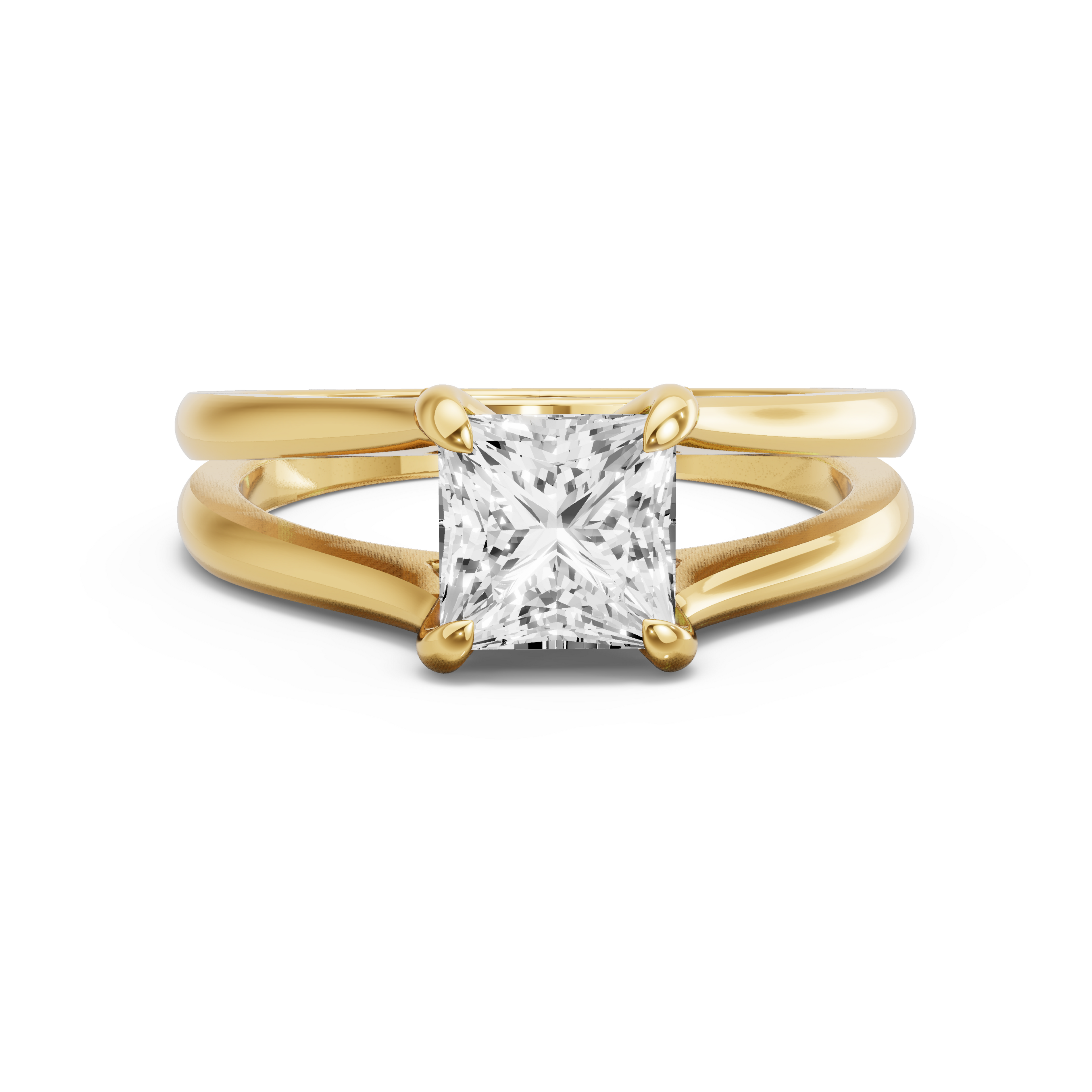 Image for Princess Diamond Tulip Ring with Split Ring Solitaire band in 18K White Gold