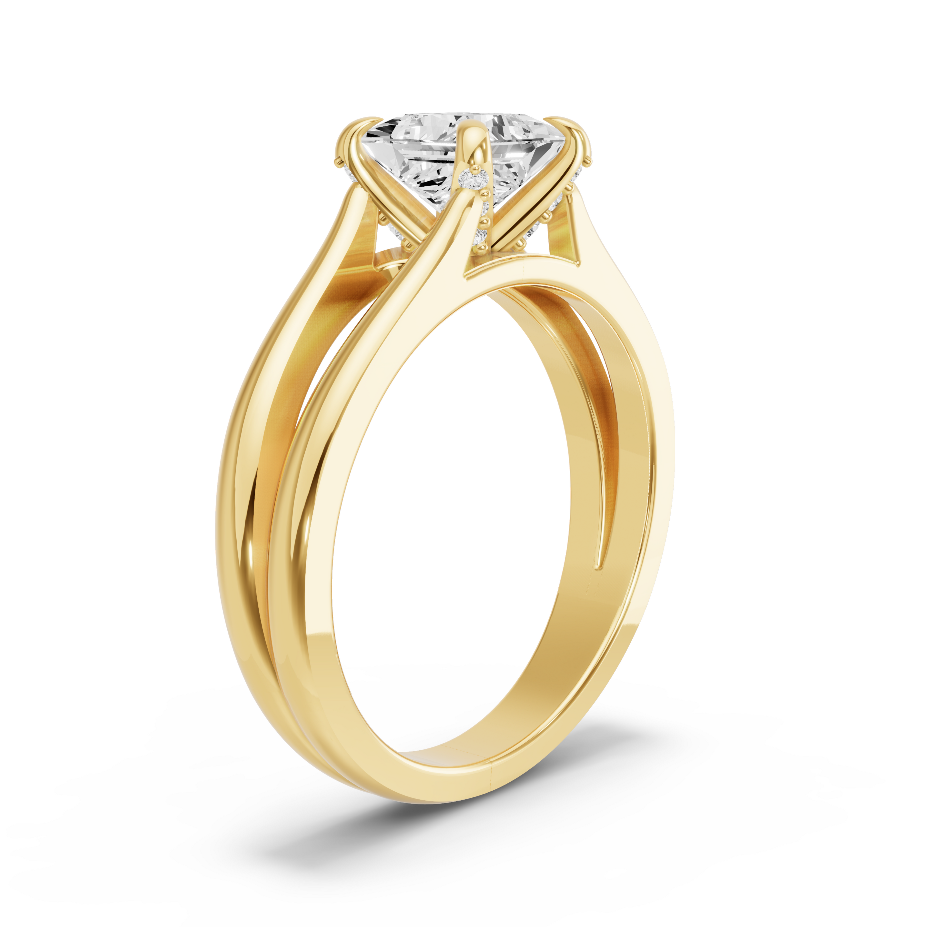Image for Princess Diamond Tulip Ring with Split Ring Solitaire band in 18K White Gold