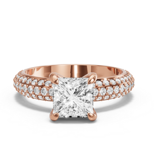 Image for Princess Diamond Tulip Ring with Triple Row Pave band