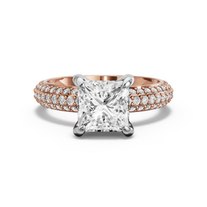 Image for Princess Diamond Tulip Ring with Triple Row Pave band