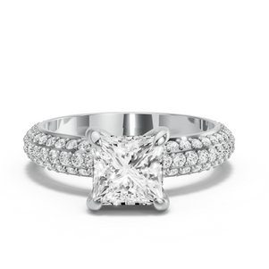 Image for Princess Diamond Tulip Ring with Triple Row Pave band