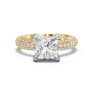 Image for Princess Diamond Tulip Ring with Triple Row Pave band
