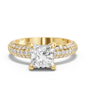 Image for Princess Diamond Tulip Ring with Triple Row Pave band
