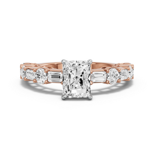 Image for Radiant Diamond Tulip Ring with Alternating Baguette band