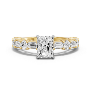 Image for Radiant Diamond Tulip Ring with Alternating Baguette band