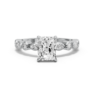 Image for Radiant Diamond Tulip Ring with Alternating Marquise band in 14K White Gold