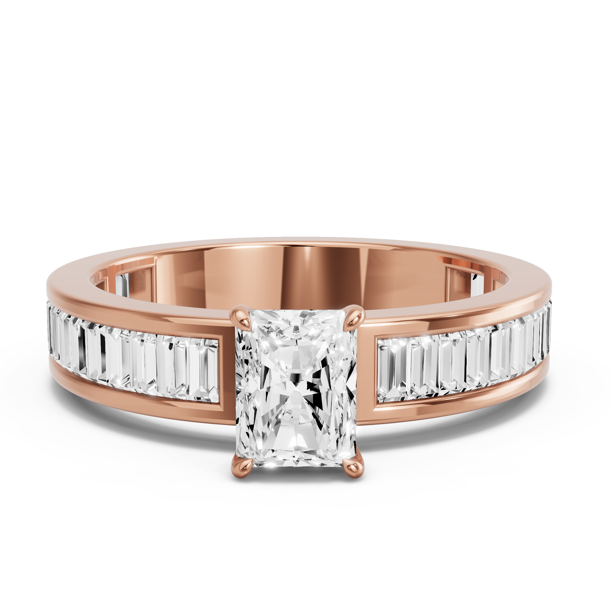 Image for Radiant Diamond Tulip Ring with Baguette Channel band