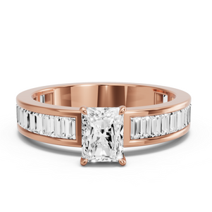 Image for Radiant Diamond Tulip Ring with Baguette Channel band