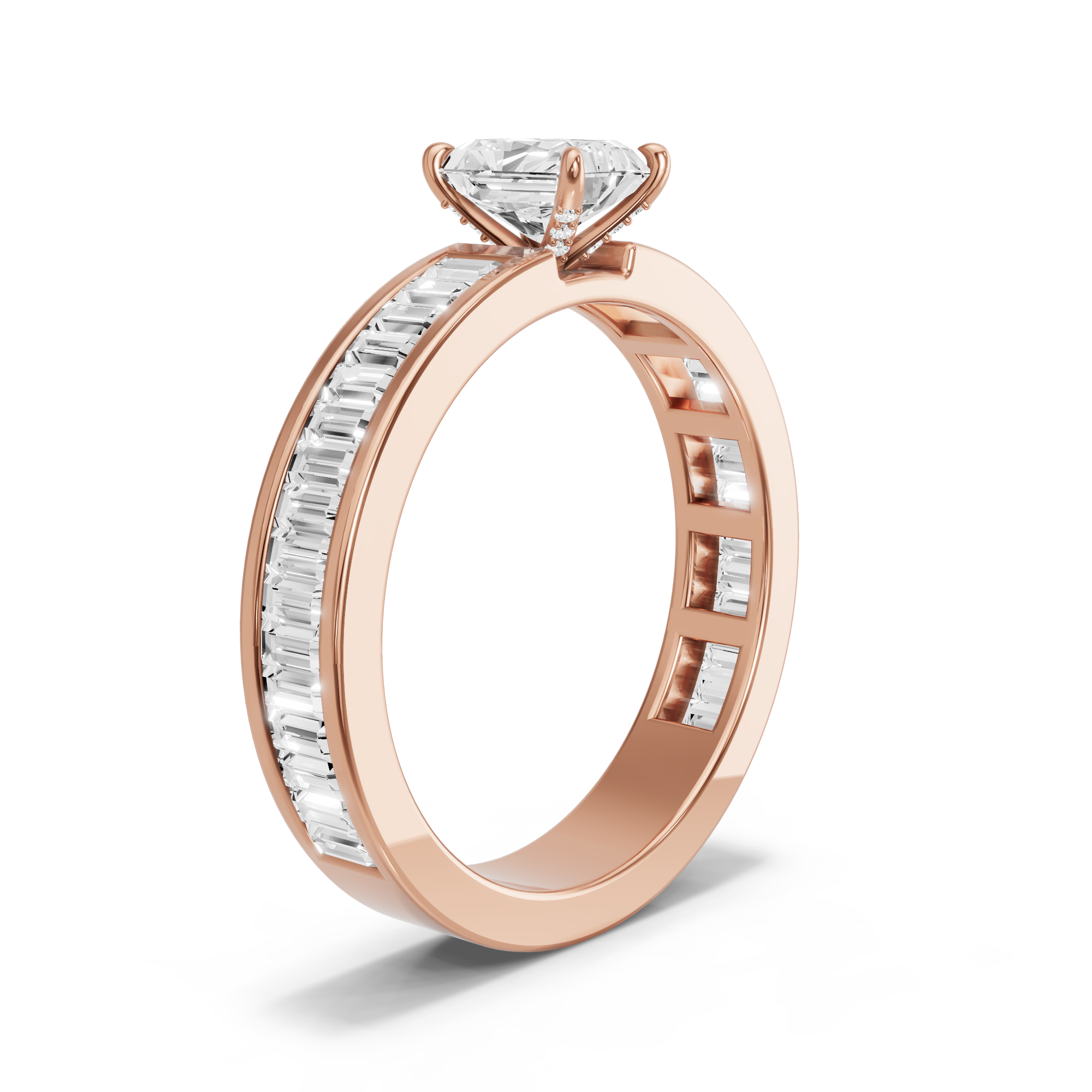 Image for Radiant Diamond Tulip Ring with Baguette Channel band
