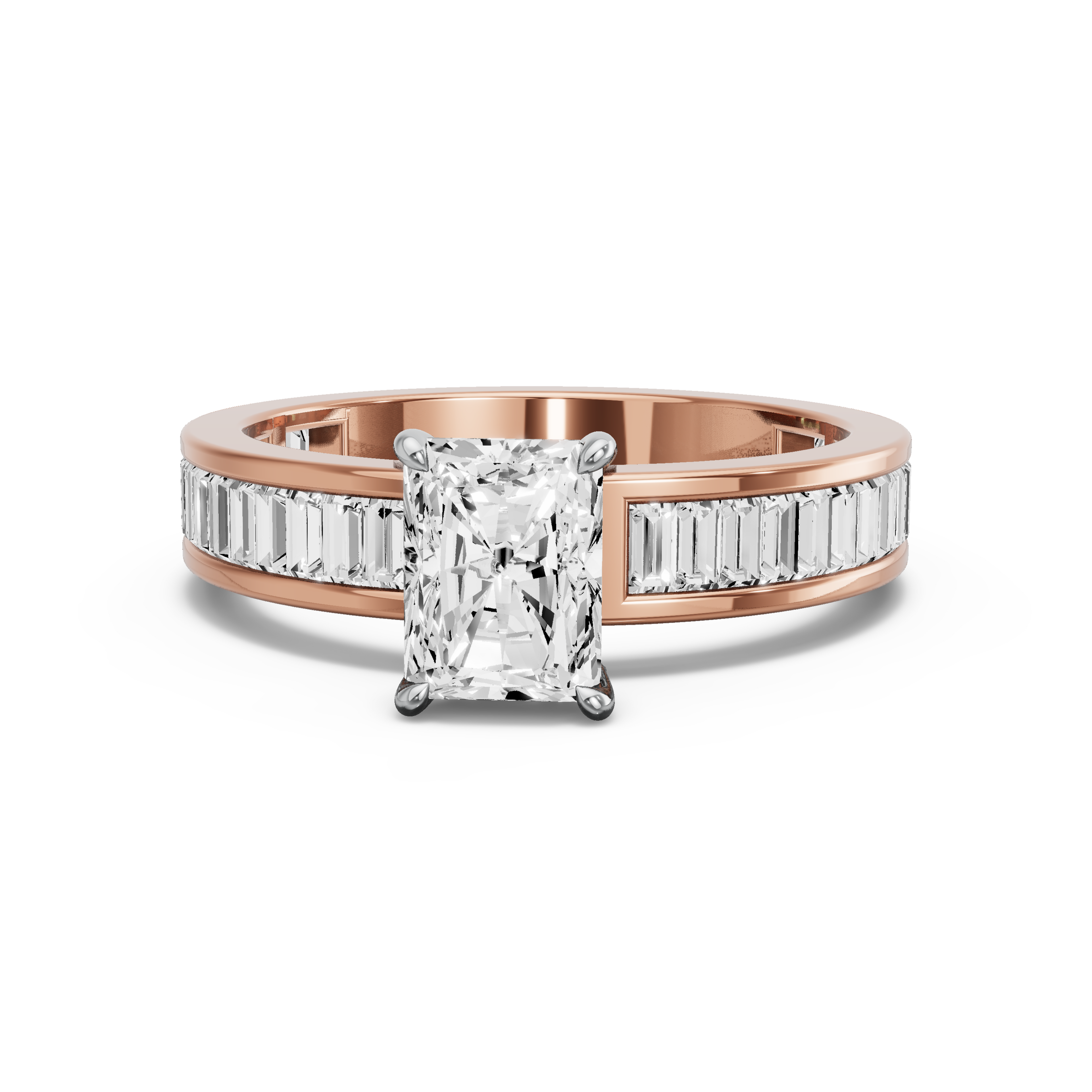 Image for Radiant Diamond Tulip Ring with Baguette Channel band