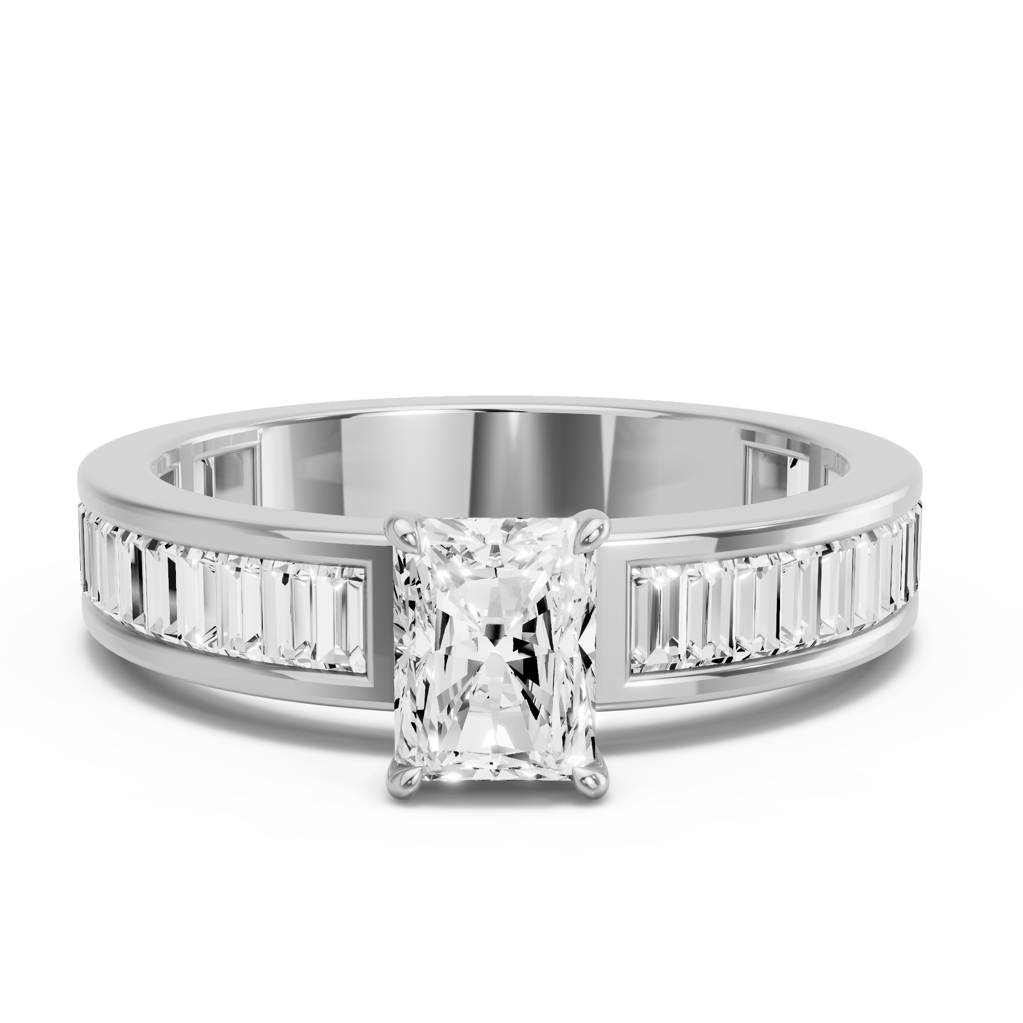 Image for Radiant Diamond Tulip Ring with Baguette Channel band