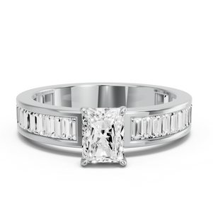 Image for Radiant Diamond Tulip Ring with Baguette Channel band