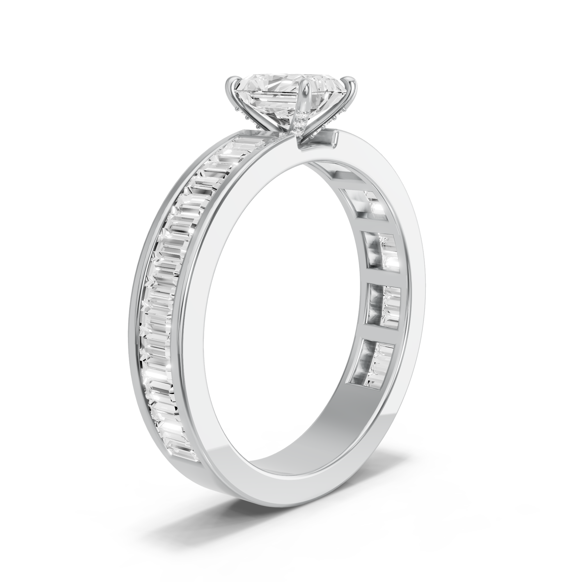 Image for Radiant Diamond Tulip Ring with Baguette Channel band