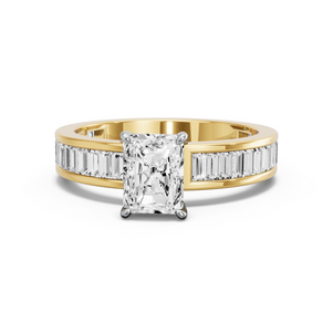 Image for Radiant Diamond Tulip Ring with Baguette Channel band