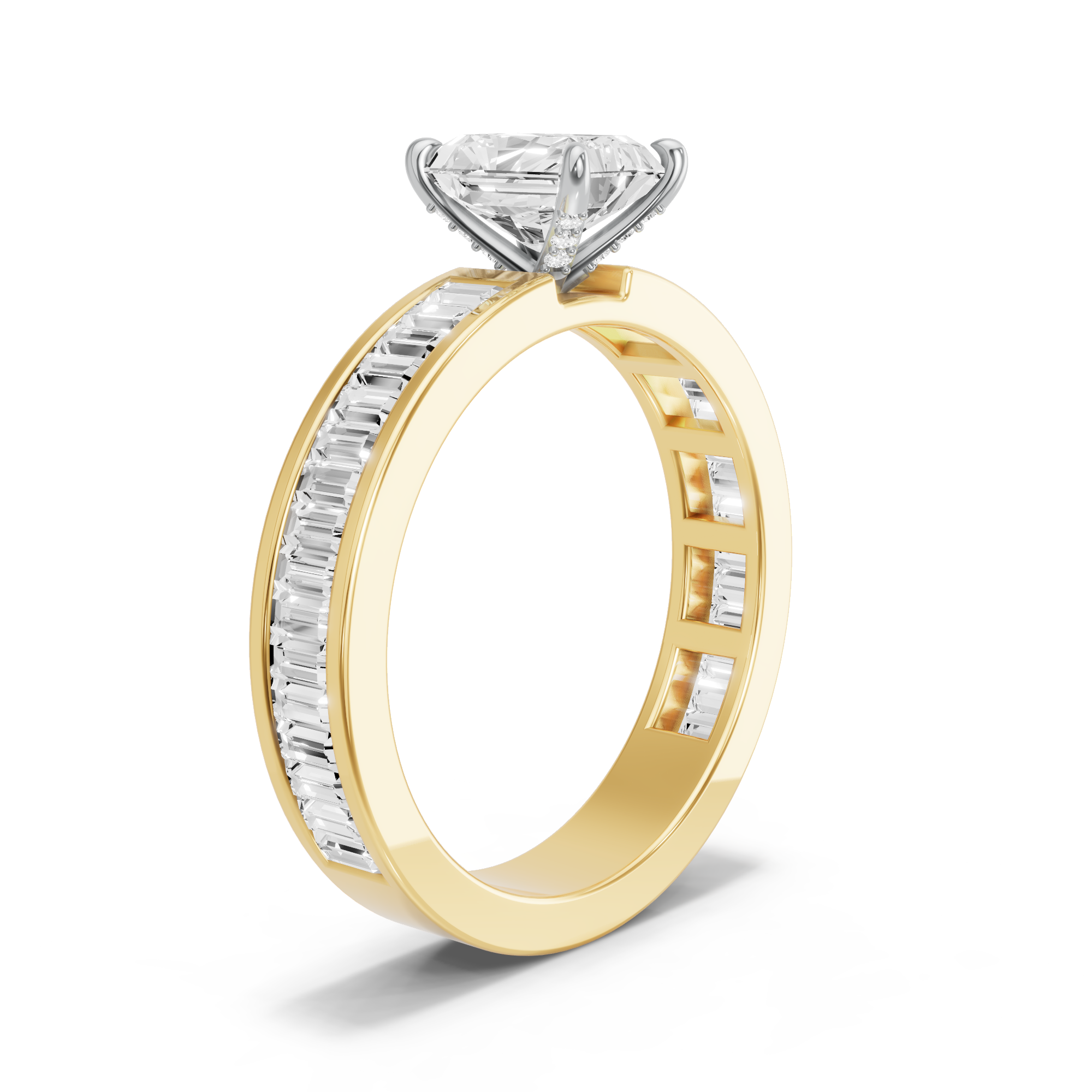 Image for Radiant Diamond Tulip Ring with Baguette Channel band