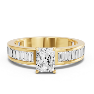 Image for Radiant Diamond Tulip Ring with Baguette Channel band