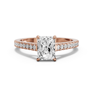 Image for Radiant Diamond Tulip Ring with Cathedral Pave band in 18K Rose Gold