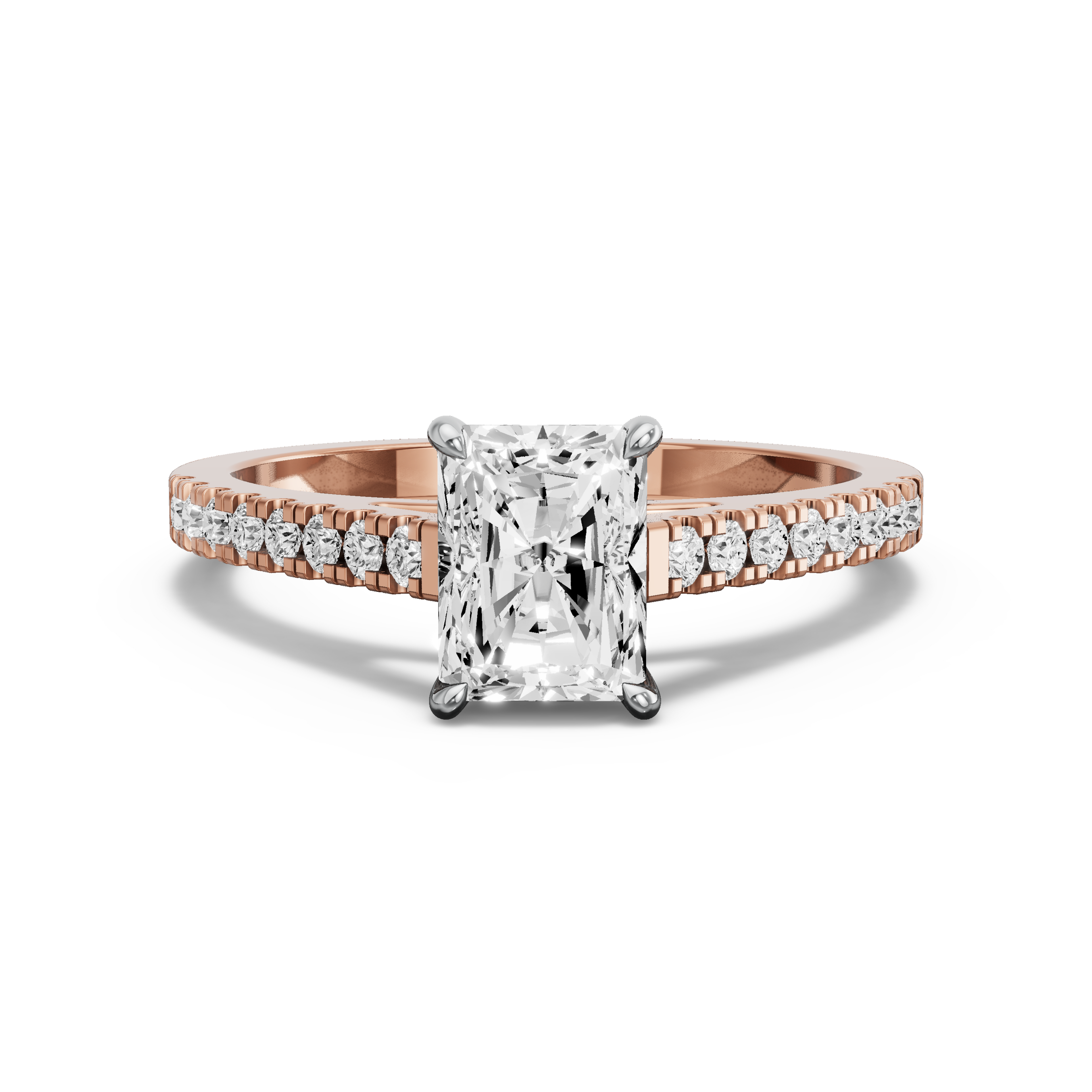 Image for Radiant Diamond Tulip Ring with Cathedral Pave band