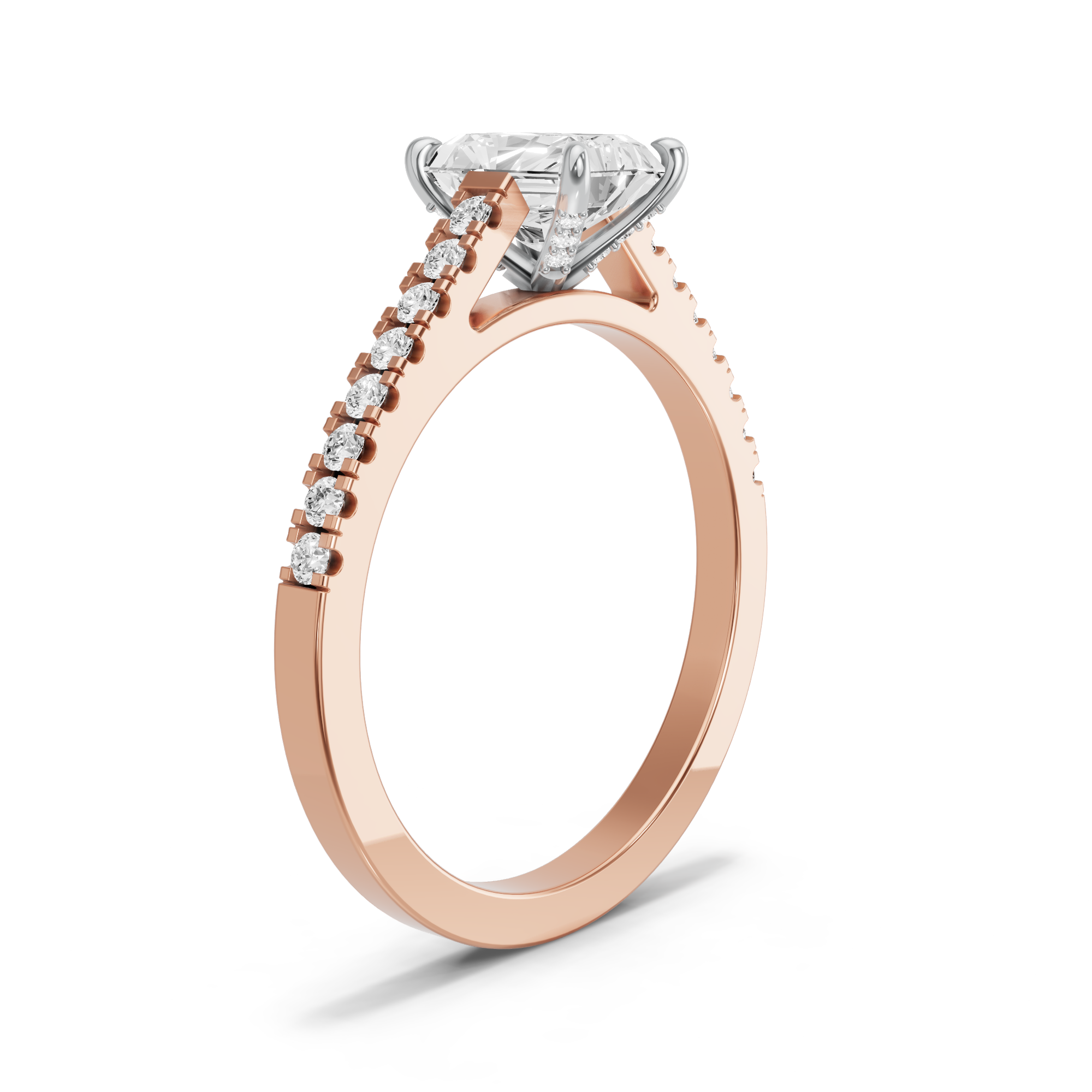 Image for Radiant Diamond Tulip Ring with Cathedral Pave band