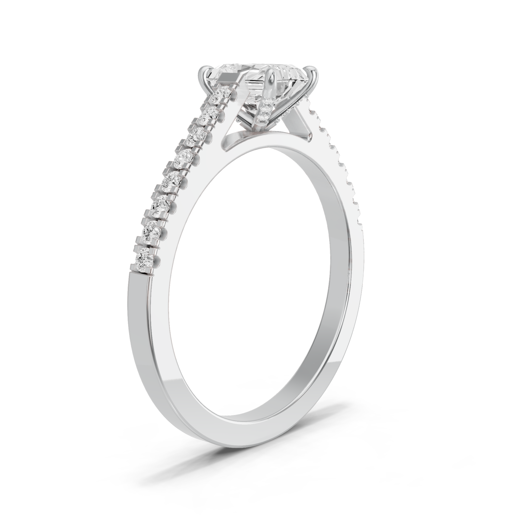 Image for Radiant Diamond Tulip Ring with Cathedral Pave band