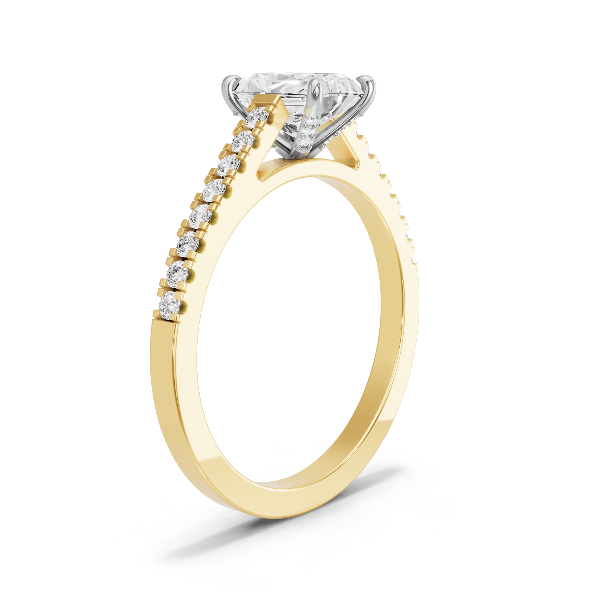 Image for Radiant Diamond Tulip Ring with Cathedral Pave band
