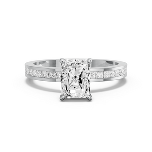 Image for Radiant Diamond Tulip Ring with Channel band in 18K White Gold