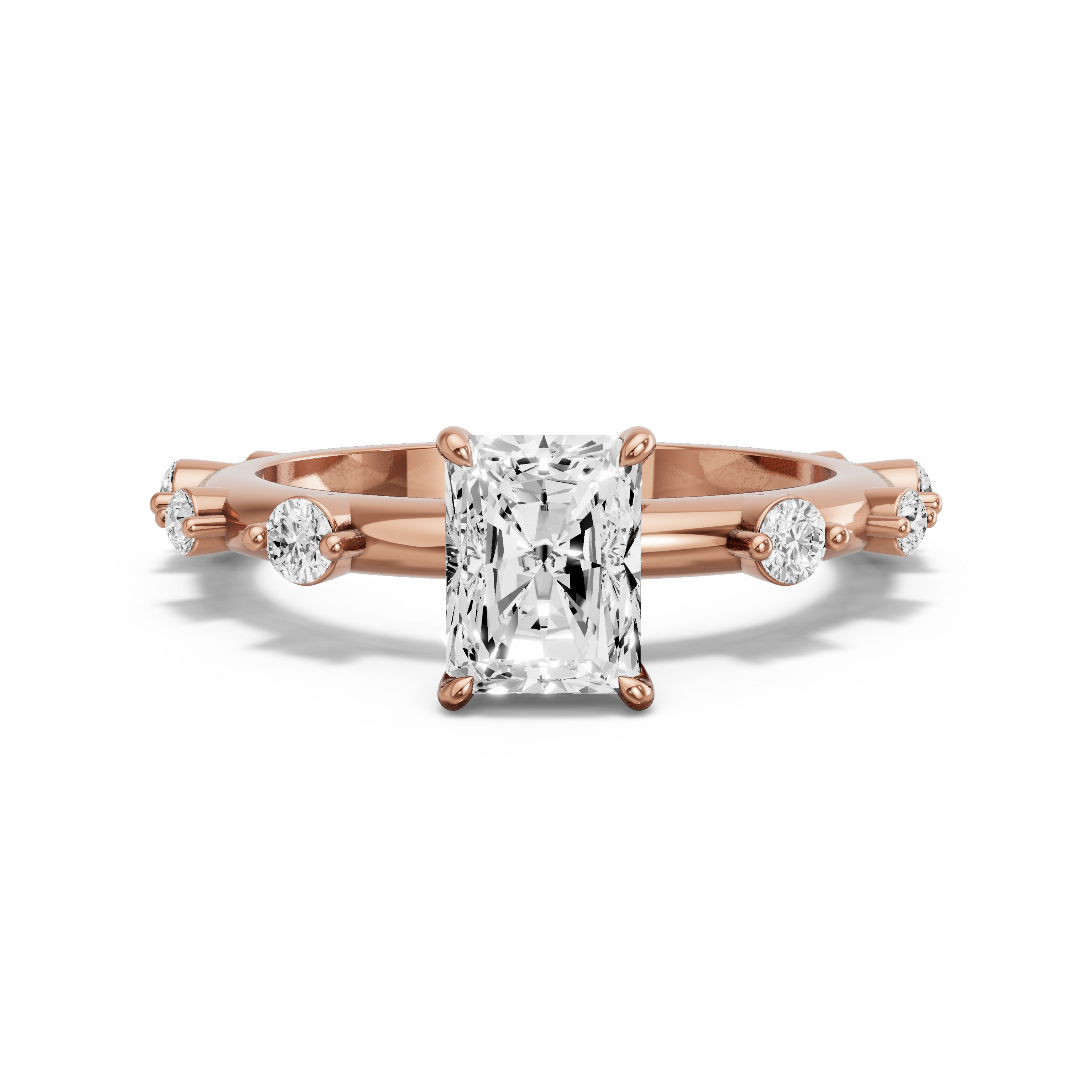 Image for Radiant Diamond Tulip Ring with Floating Station band in 10K Rose Gold
