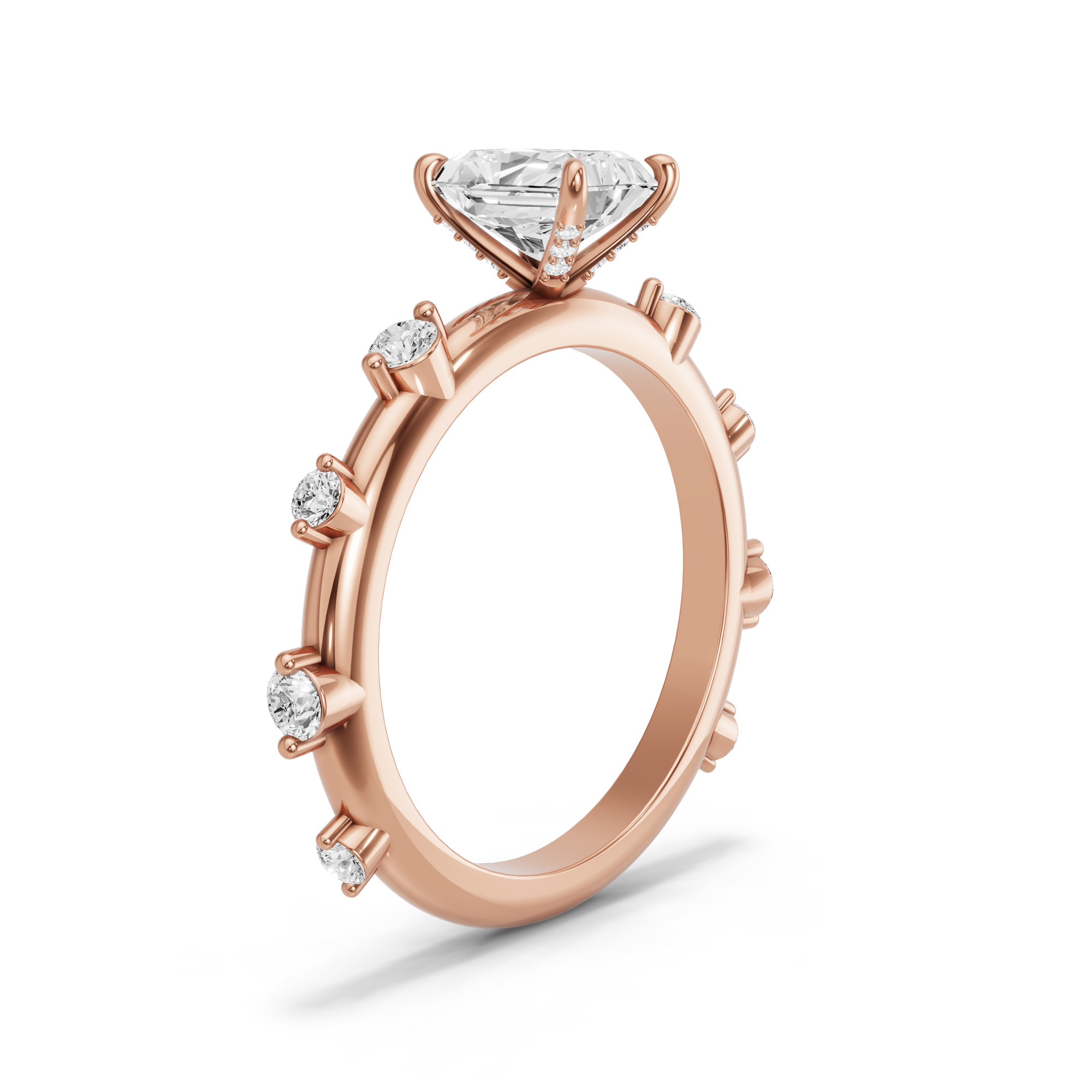 Image for Radiant Diamond Tulip Ring with Floating Station band in 10K Rose Gold