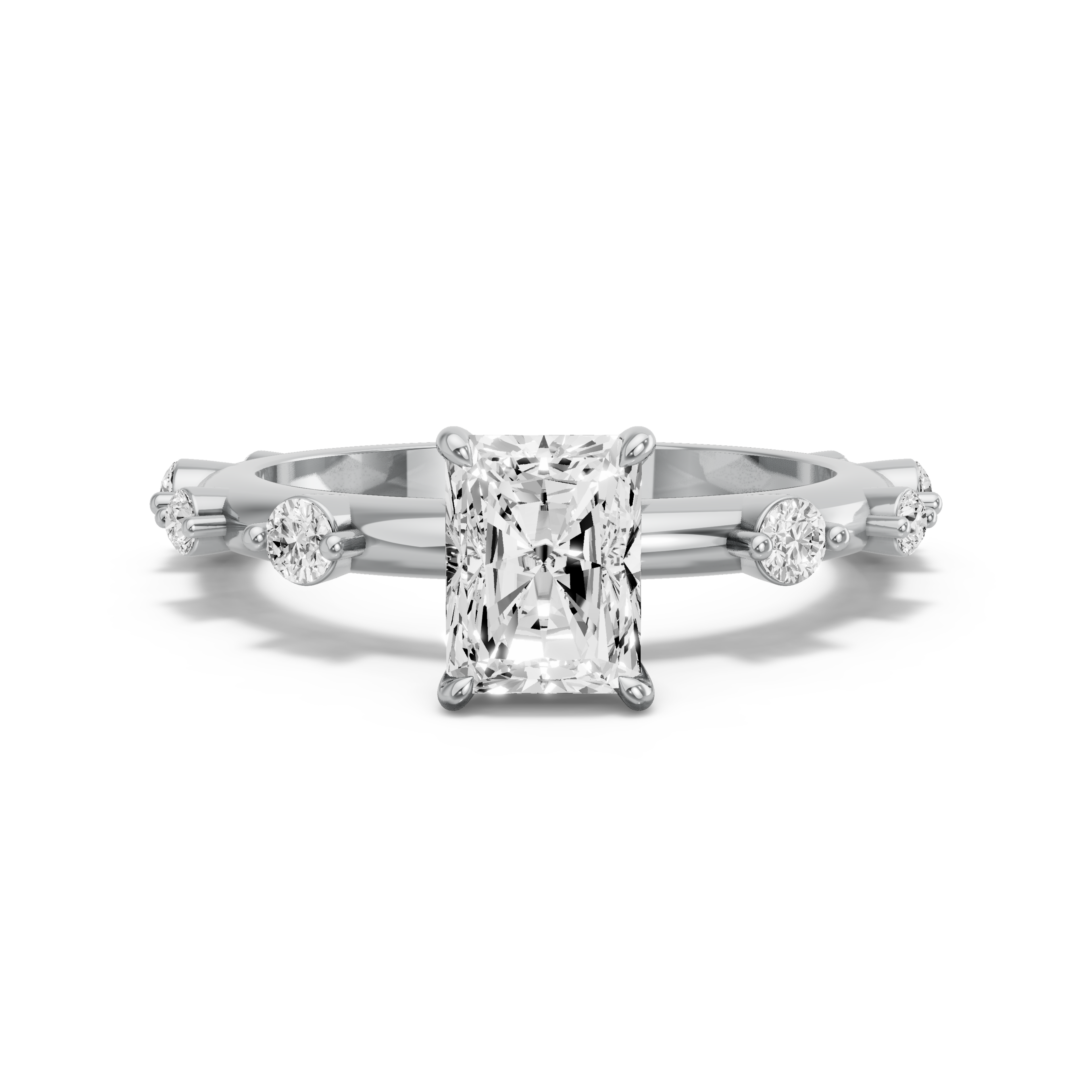 Image for Radiant Diamond Tulip Ring with Floating Station band in 10K White Gold