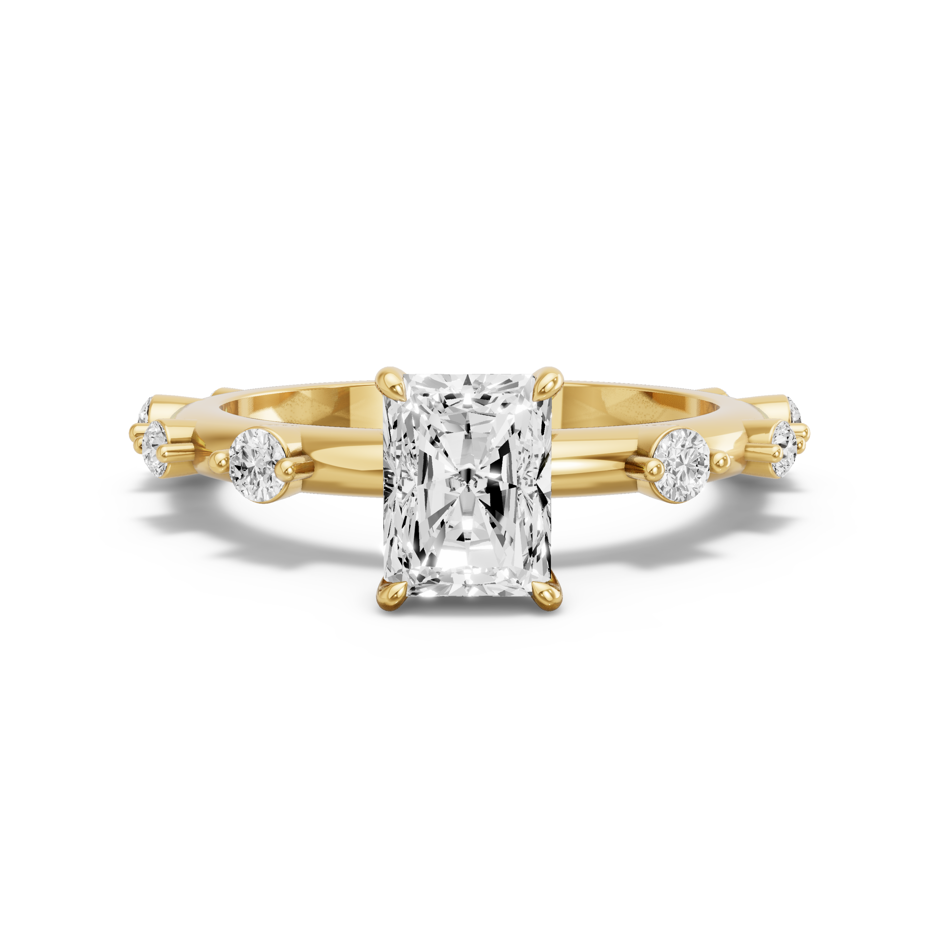 Image for Radiant Diamond Tulip Ring with Floating Station band in 14K Yellow Gold