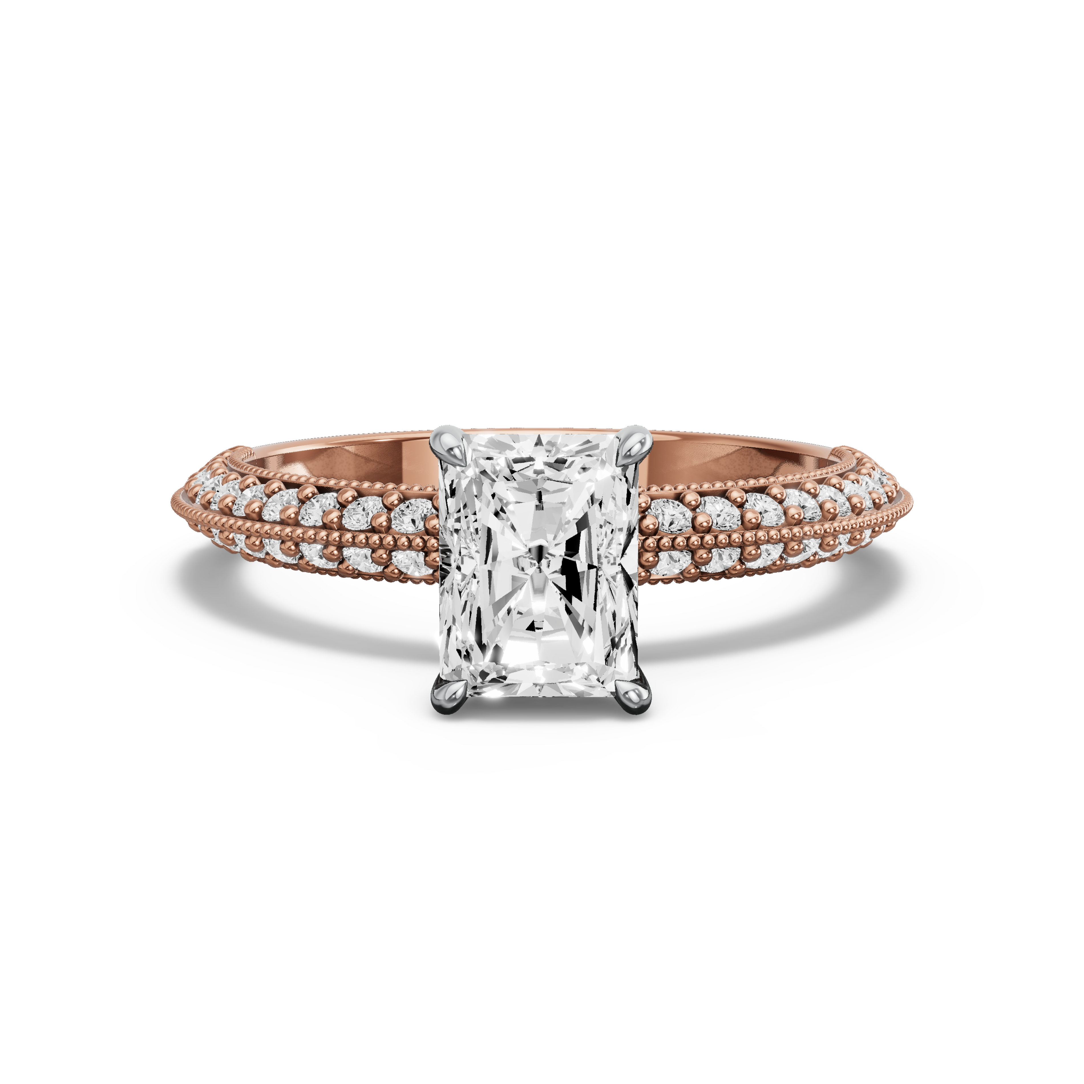 Image for Radiant Diamond Tulip Ring with Knife Edge Pave band