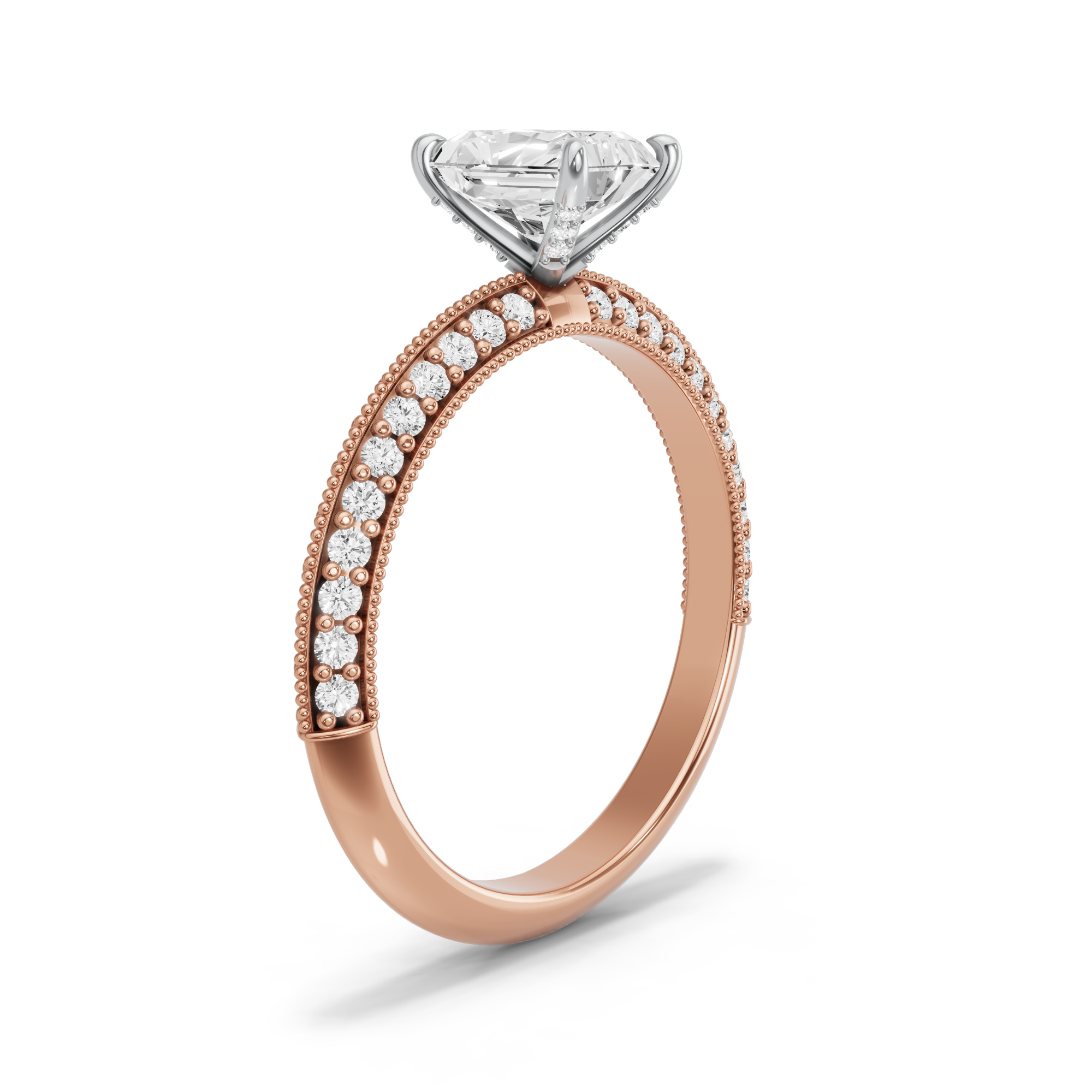 Image for Radiant Diamond Tulip Ring with Knife Edge Pave band