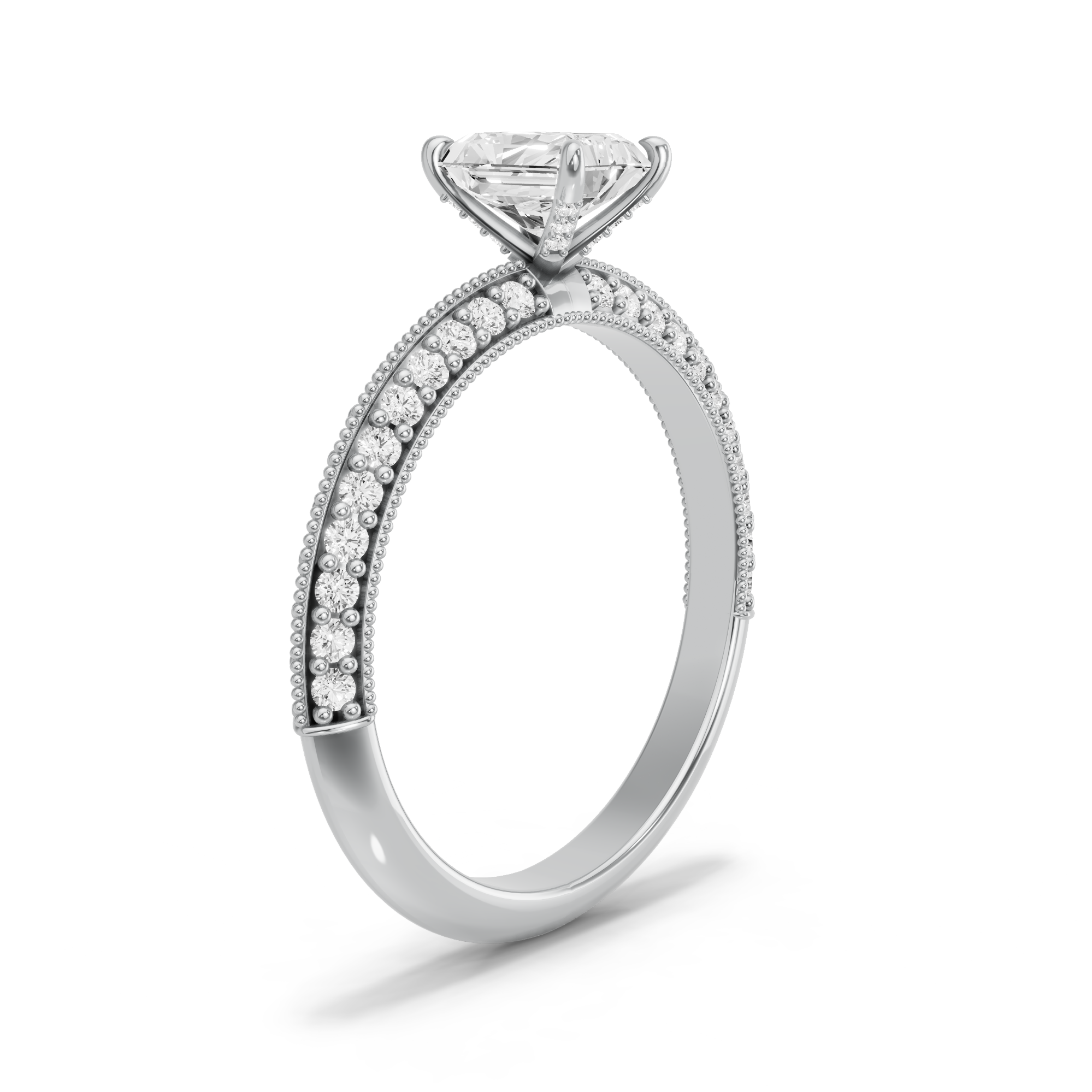 Image for Radiant Diamond Tulip Ring with Knife Edge Pave band