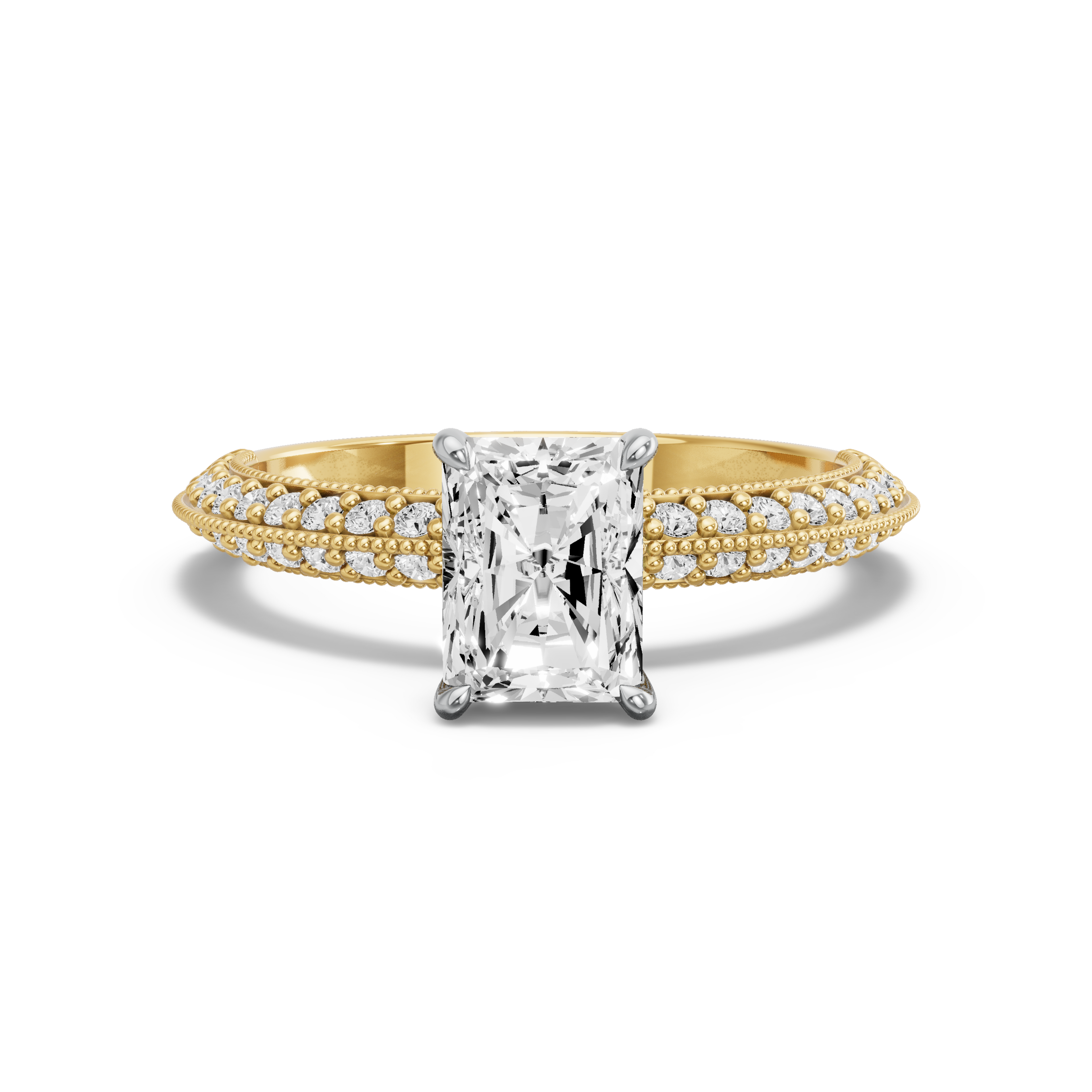 Image for Radiant Diamond Tulip Ring with Knife Edge Pave band
